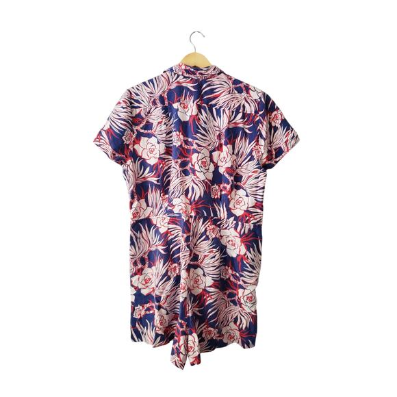 J, Crew Floral Print Linen Blend Romper Blue/Red Size 16 - Picture 4 of 8